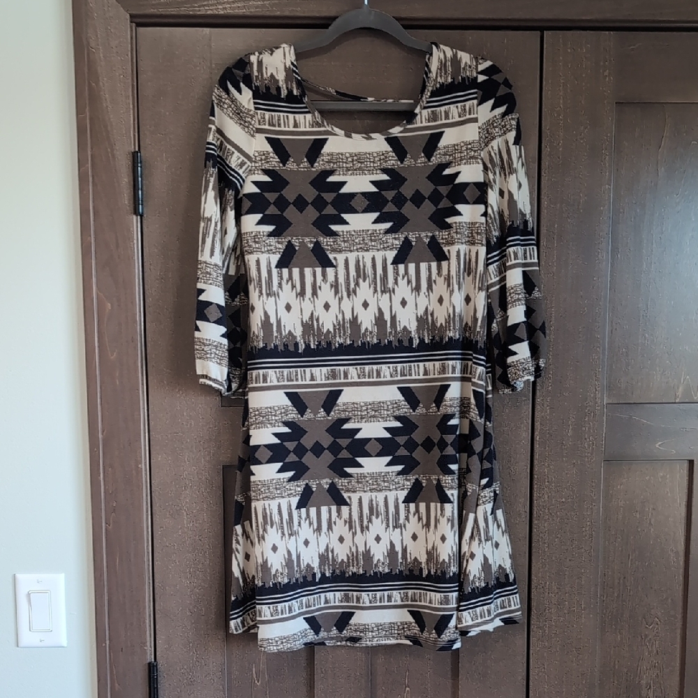 Pink Owl Navy and Cream Midi Dress